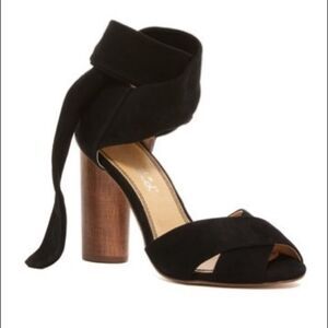 Splendid Black Suede Tie Wrap Stacked Heel Peep Toe Pump Size 8